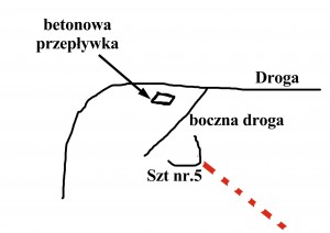 Schemat poglądowo-teoretyczny lokacji ewentualnego wejścia do sztoloni nr 5 w Górze Gontowa (Autor:GES, rys.JA)