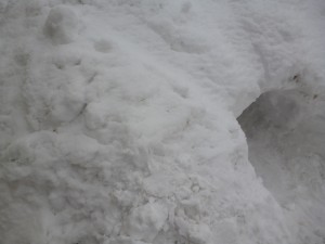 Otwór wejściowy do jamy śnieżnej widziany z zewnątrz (fot. JA)