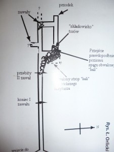 Schemat początkowego fragmentu sztolni nr 3 w górze Gontowa zamieszczonego w miesięczniku "Odkrywca" (11/2011) - fot. P.J